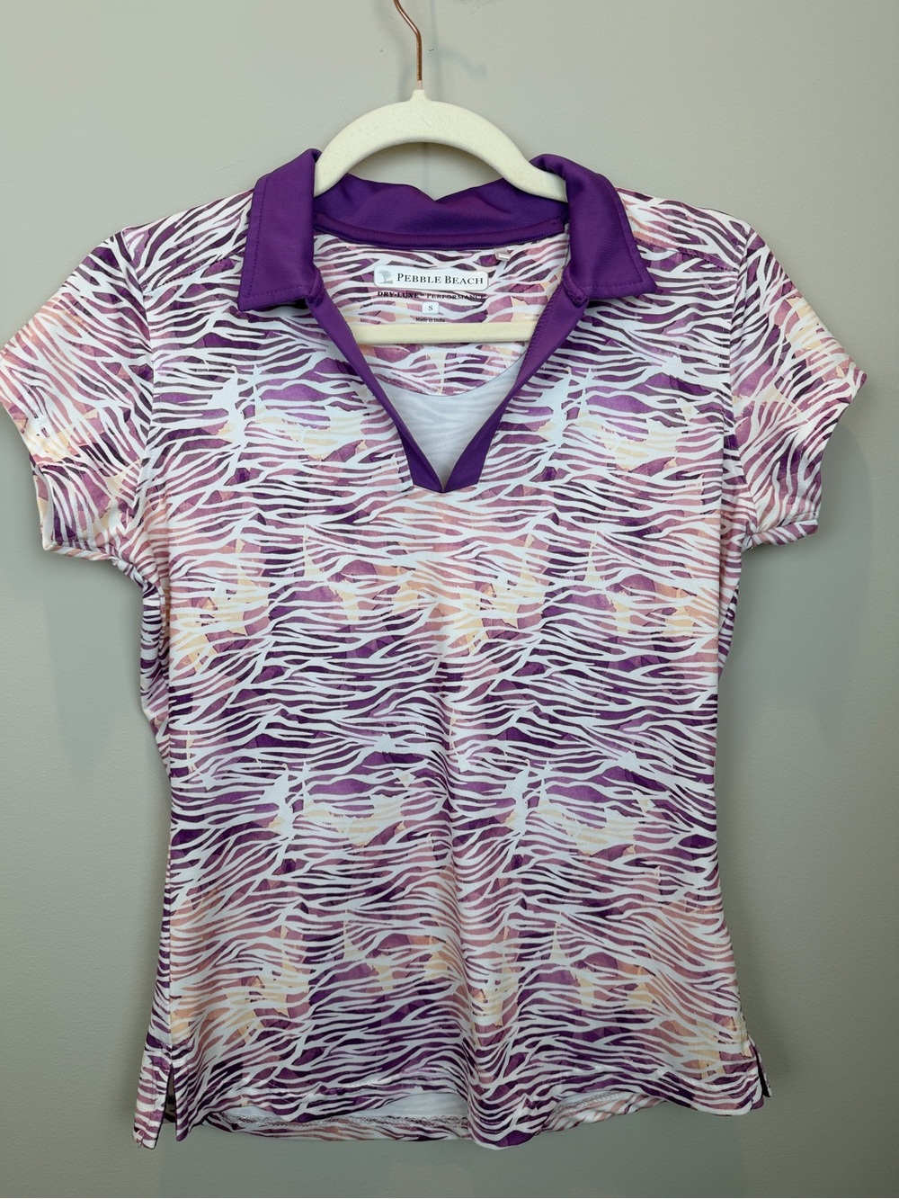 Pebble Beach Women’s S Dry-Luxe Performance Golf Polo Purple Print